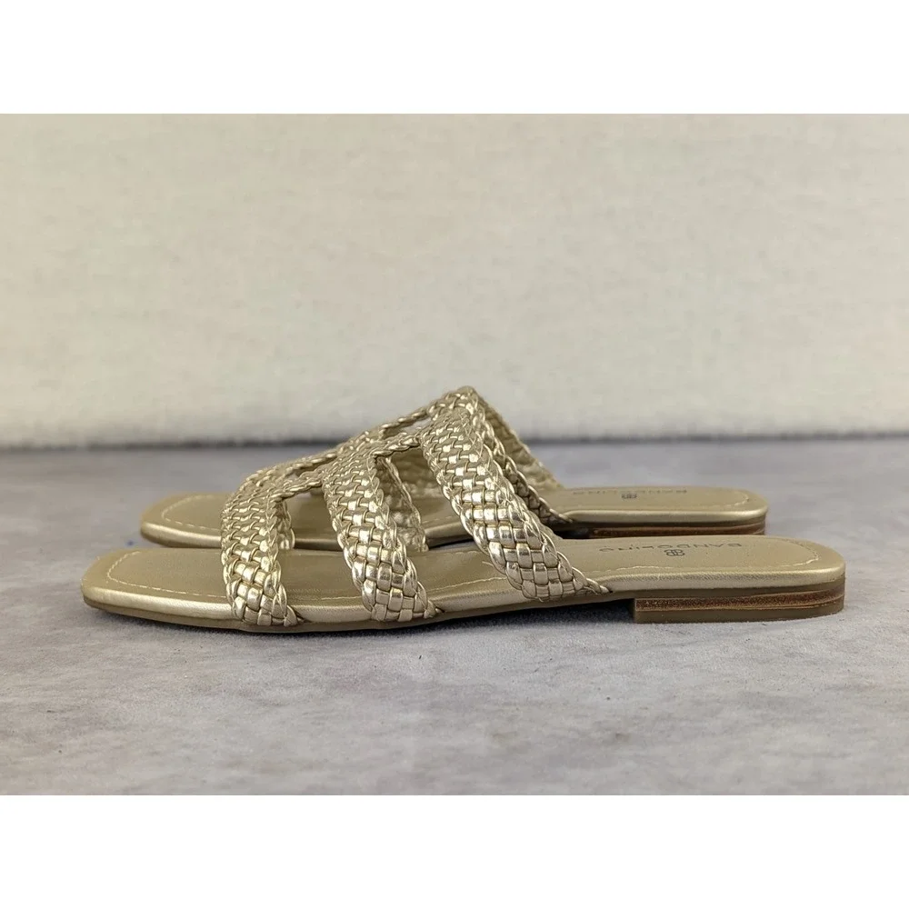 Bandolino Women Gold Braided Multi Strap Square Toe Flat Slide Sandals Size 7.5M